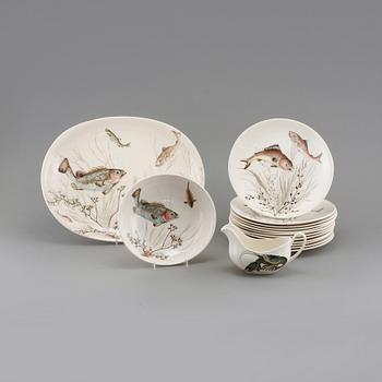 FISKSERVIS, 15 delar, flintgods, "Fish", Johnson Bros, England, 1900-talets andra hälft.