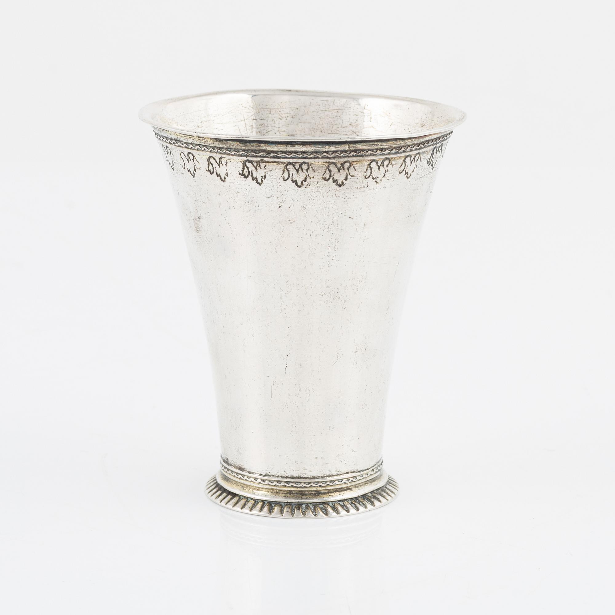 Bägare, silver, Samuel Nourin, Nyköping, före 1753.