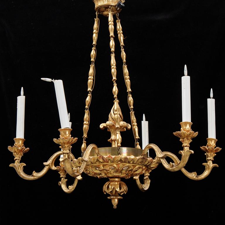 A gilt and bronzed hanging lamp, 19th Century.