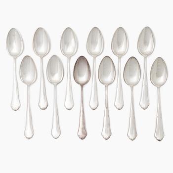 Bordsskedar, 12 st, silver, modell Viktoria, Suomen Kultaseppä Oy, Åbo, Finland 1949.