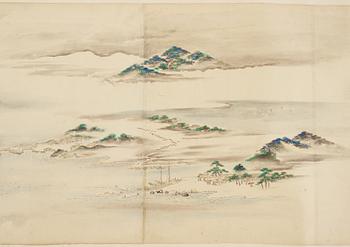 A Japanese Makimomo, ink and colour on paper, Meiji (1868-1912).