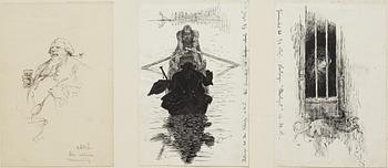 Carl Larsson, 6 drawings, signed C.L, Indian ink and hightening white mounted on cardboard.