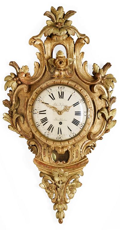 A Swedish Rococo 18th Century wall clock by J. Nyberg.