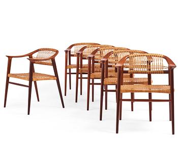 Adolf Relling & Sigurd Resell, a set of 6 "55 Bambi" chairs, Gustav Bahus eft. for Rastad & Relling, Norway 1950-60s.