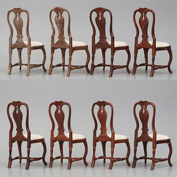 A set of eight matched (2+6) Swedish Rococo chairs, Stockholm, second part of the 18th century.