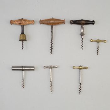 A COLLECTION OF SEVEN CORK SCREWS, 19th/20th century.