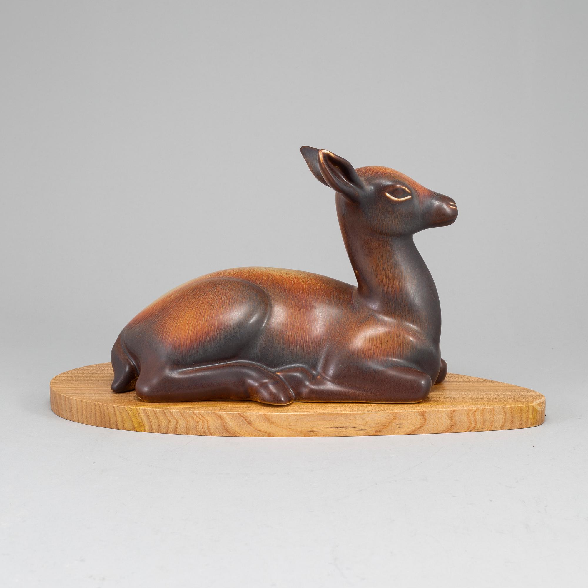 GUNNAR NYLUND, a unique deer stoneware sculptiure, Rörstrand.