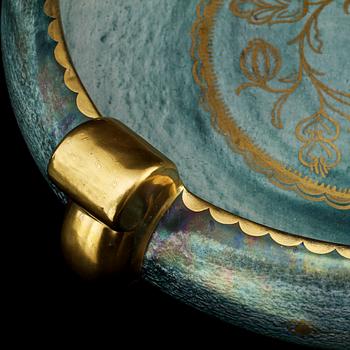 LJUSSTAKAR, ett par, samt SKÅL, stengods, Josef Ekberg, Gustavsberg, 1900-tal.