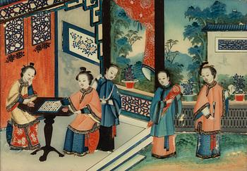 A Chinese reverse glass painting, Qing dynasty, 19th century.