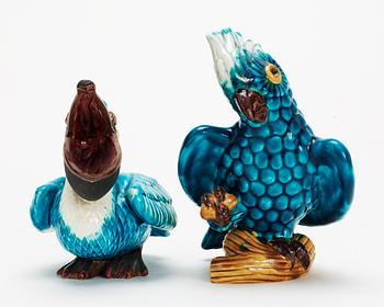 Two Gunnar Nylund stoneware figures, a pelican and a parrot, Rörstrand.