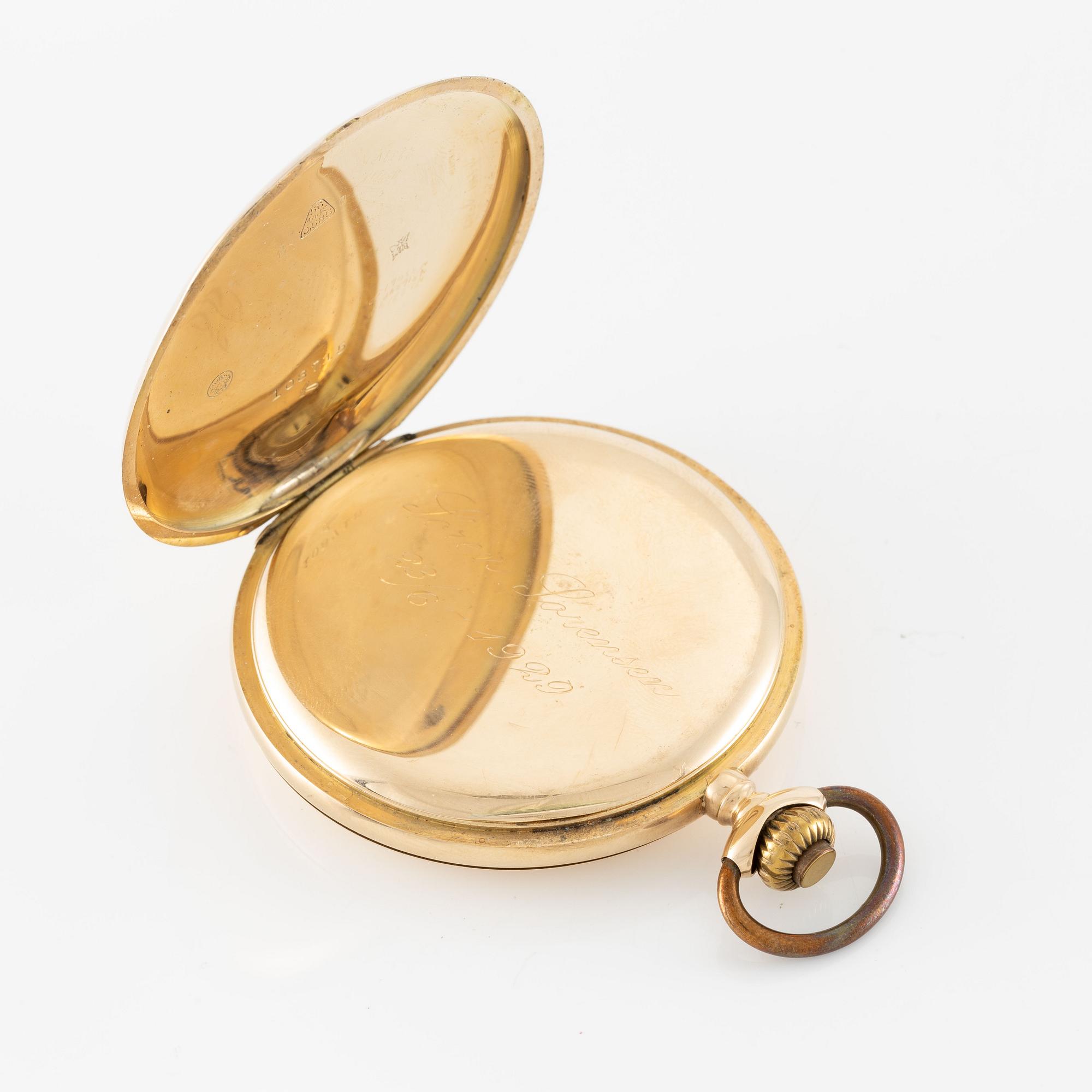 Fickur, savonett, 14K guld, 56 mm.