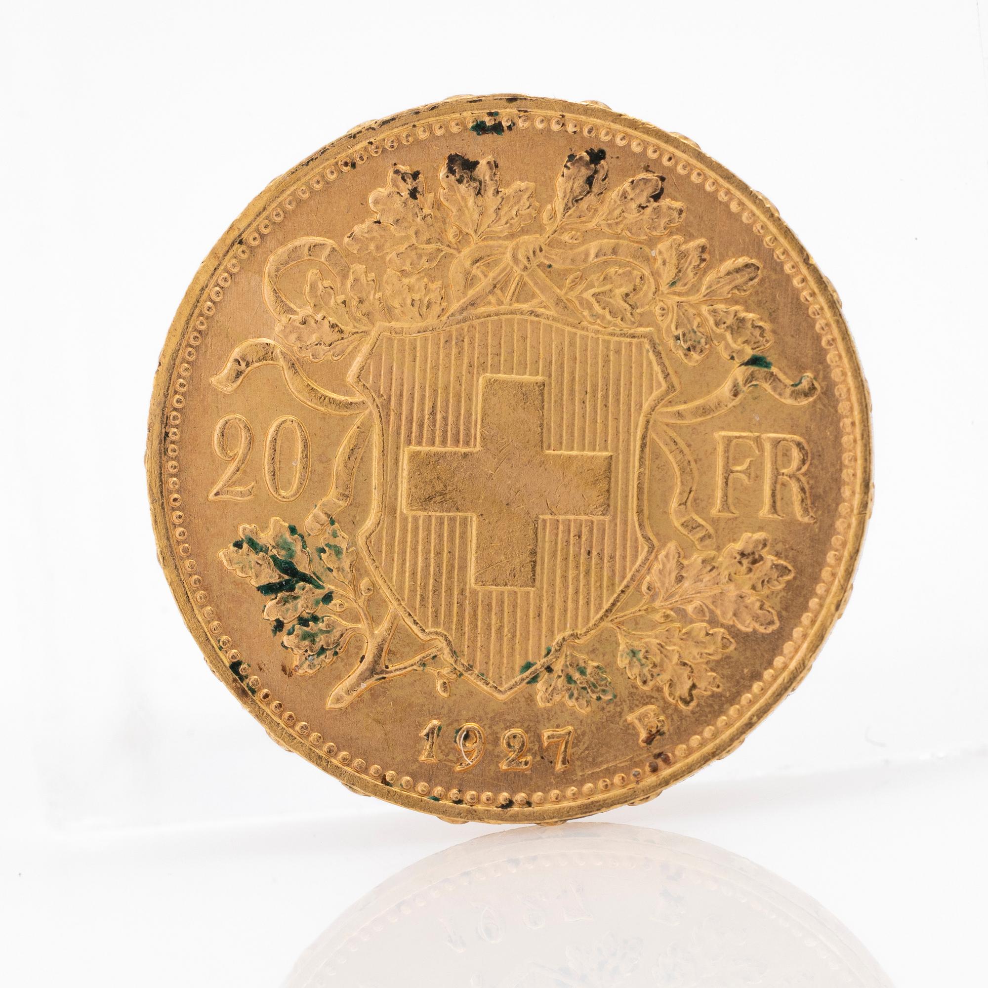 Gold coin, Switzerland, 20 Franc, 1927.