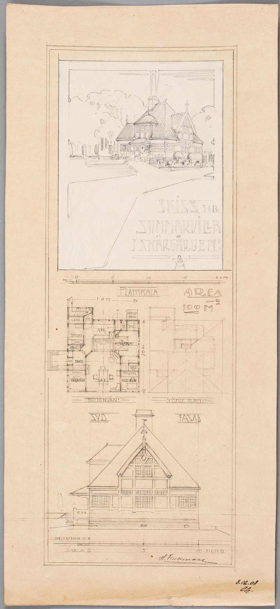 HARALD FALKMAN, ARKITEKTURRITNINGAR, ca 20 st samt, AKADEMITECKNINGAR, 4 ST, sign, dat tidigt 1900-tal.