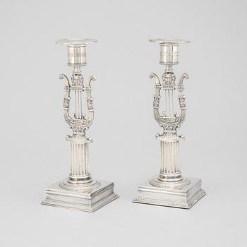 A pair of silver candle sticks by Adolf Zethelius, Stockholm 1821.