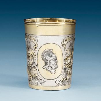 969. A German 17th century parcel-gilt beaker, makersmark of Balthazar Haydt, Augsburg, 1670.
