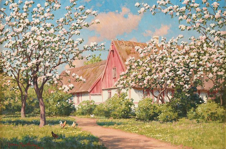 Johan Krouthén, Skånsk gård med blommande träd.