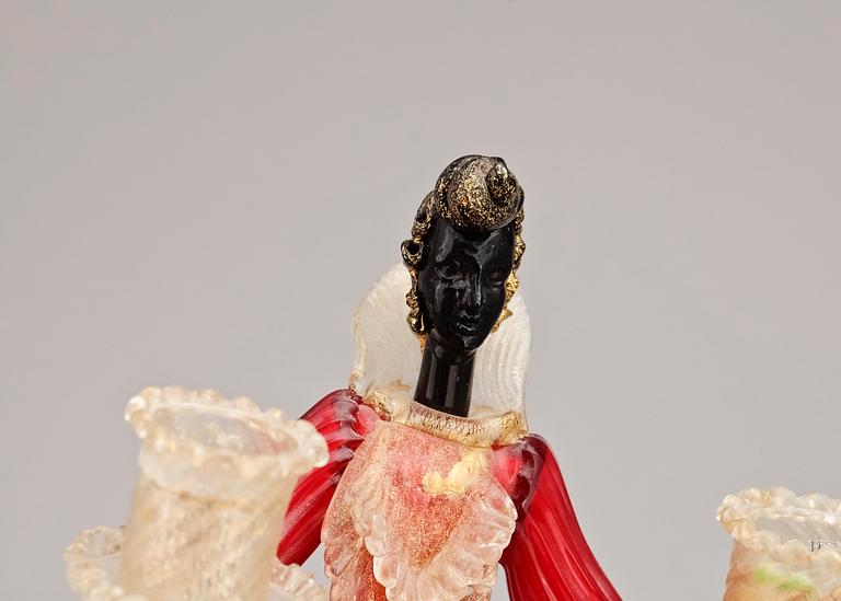 FIGURIN/KANDELABER, glas, troligtvis Murano, Italien, 1900-tal.