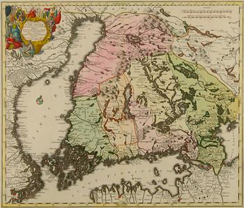 KARTA, handkolorerad kopparstick, Tobias Conrad Lotter, 1700-talets andra hälft.