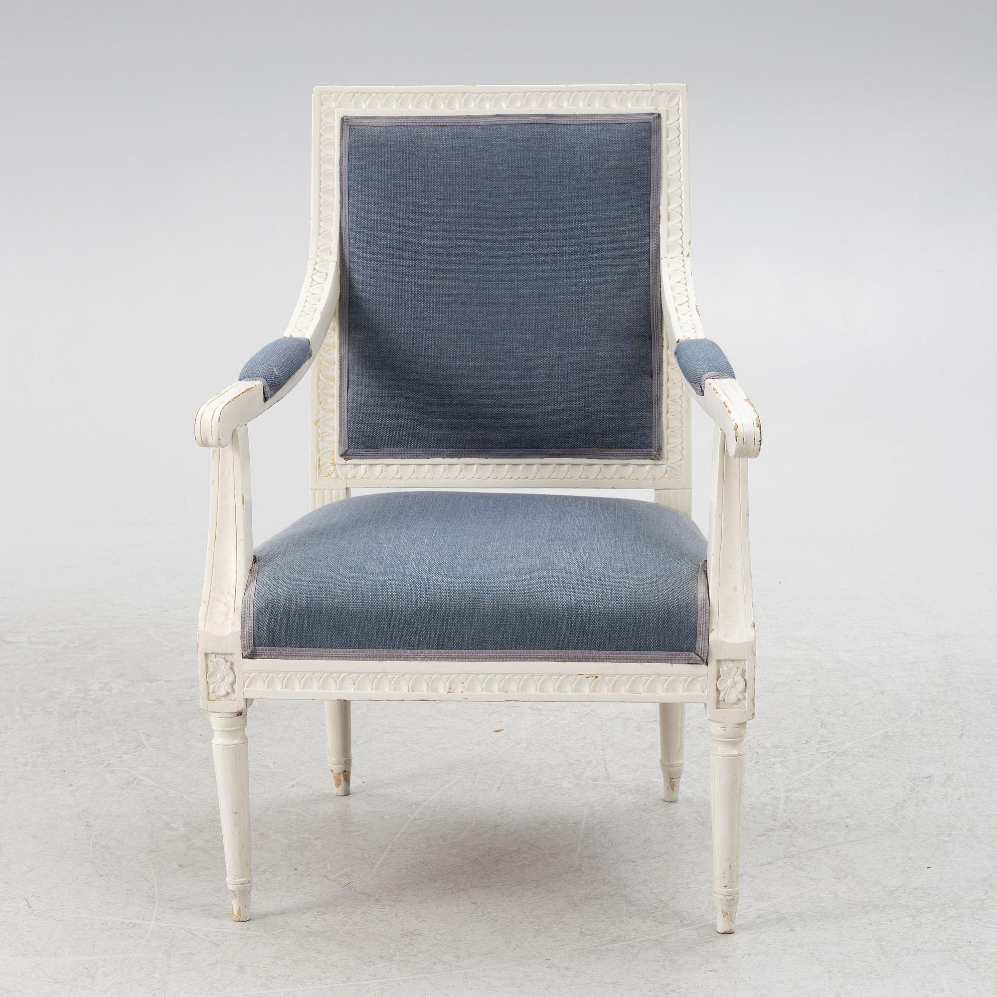 Armchairs, a pair, Gustavian style, circa 1900.
