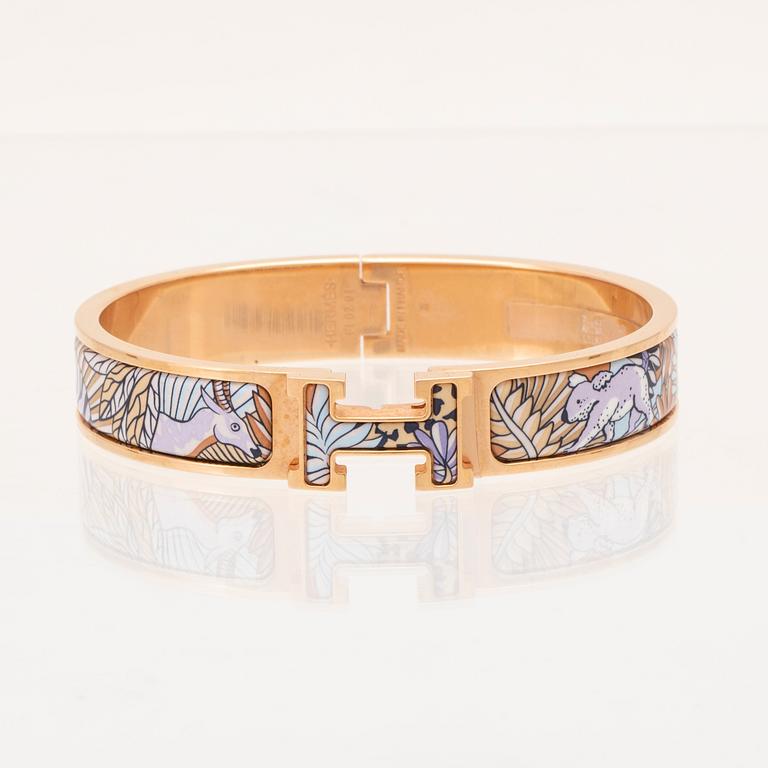 Hermès roséguldpläterat "Clic H" armband med "Animaux Camoufles" emaljering.