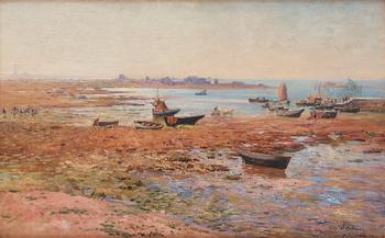 Alfred Wahlberg, Harbor Scene at Saint Guénolé.