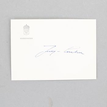 SVENSKA STATSMINISTRARS AUTOGRAFER, 7 st, från Olof Palme till Fredrik Reinfeldt. 1976-2007.