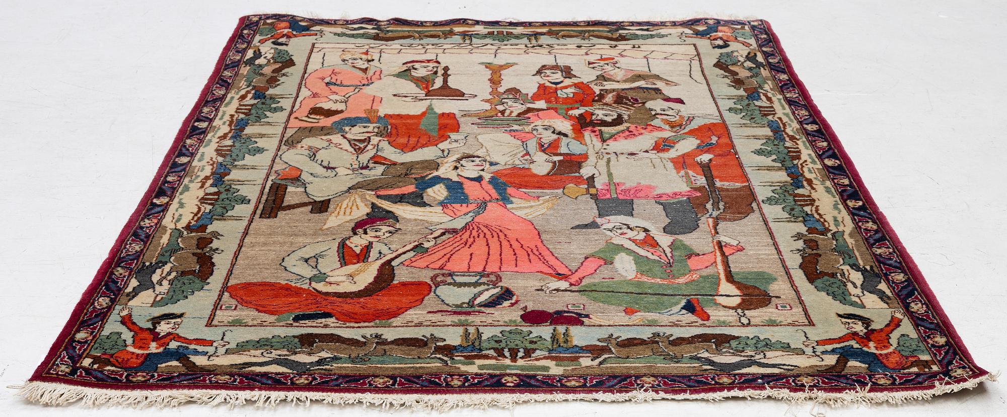 Carpet, Figural Keshan, approx. 200 x 130 cm.
