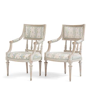A pair of Gustavian armchairs by M Lundberg.