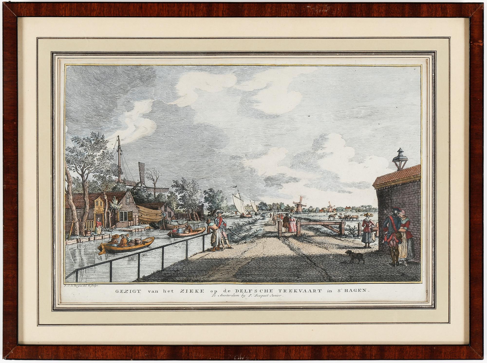 KOPPARSTICK, 2 st, kolorerade, Paulus Constantijn la Fargue, Nederländerna, 1800-tal.