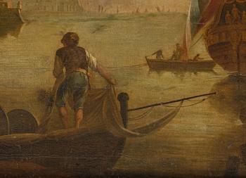 Claude Joseph Vernet, hans efterföljd, Hamnscen med båtar och figurer.