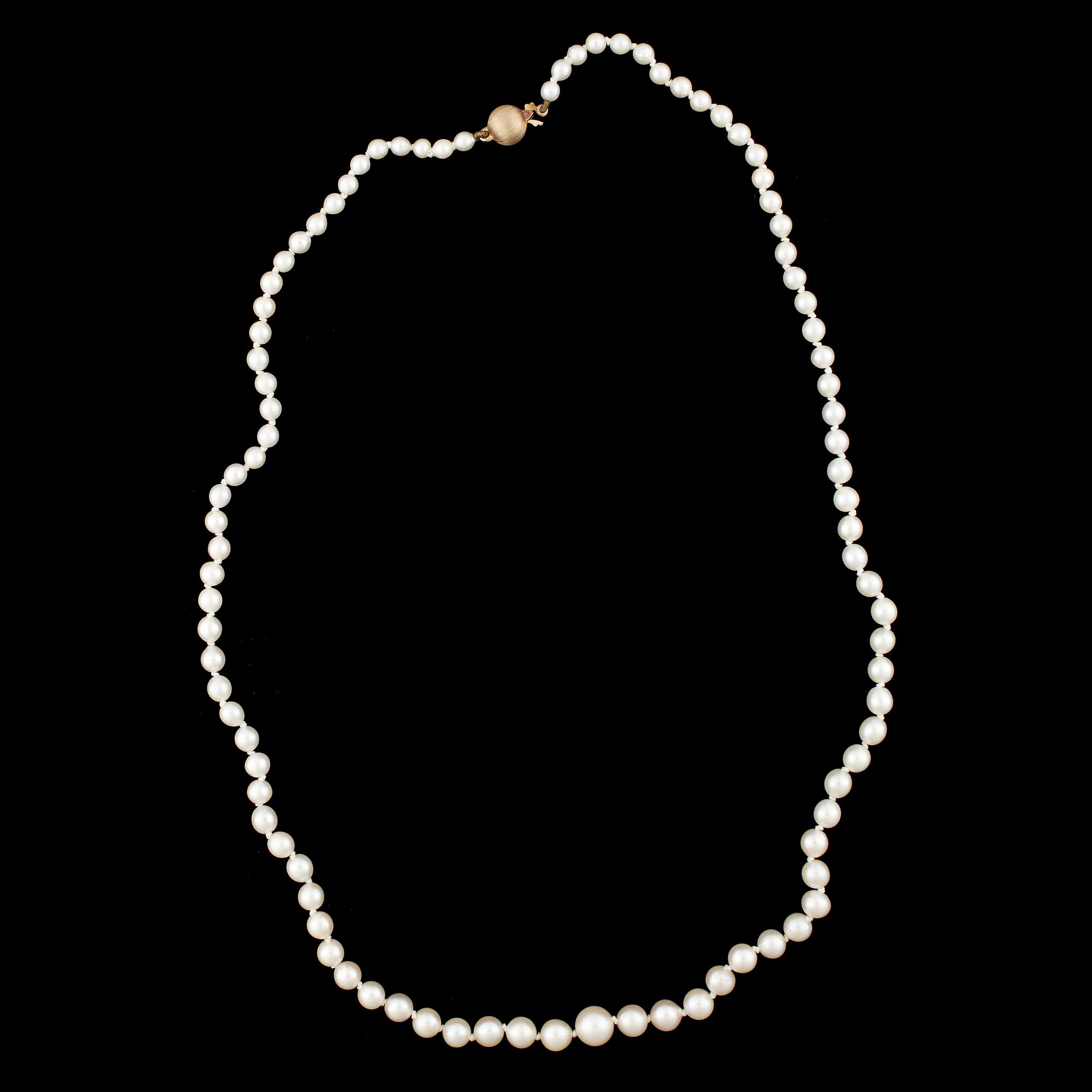 COLLIER, odlade saltvattenspärlor, kullås 18k guld.