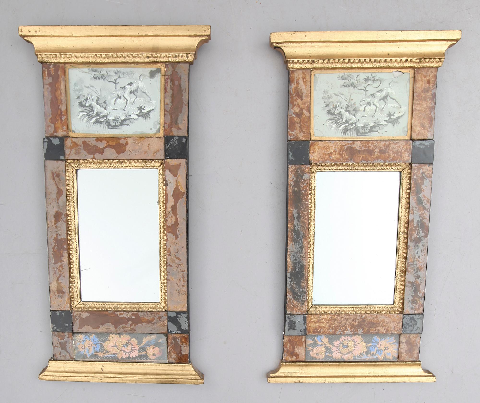 SPEGLAR, 1 par, s k glasmästarspeglar, 1800-talets första hälft.