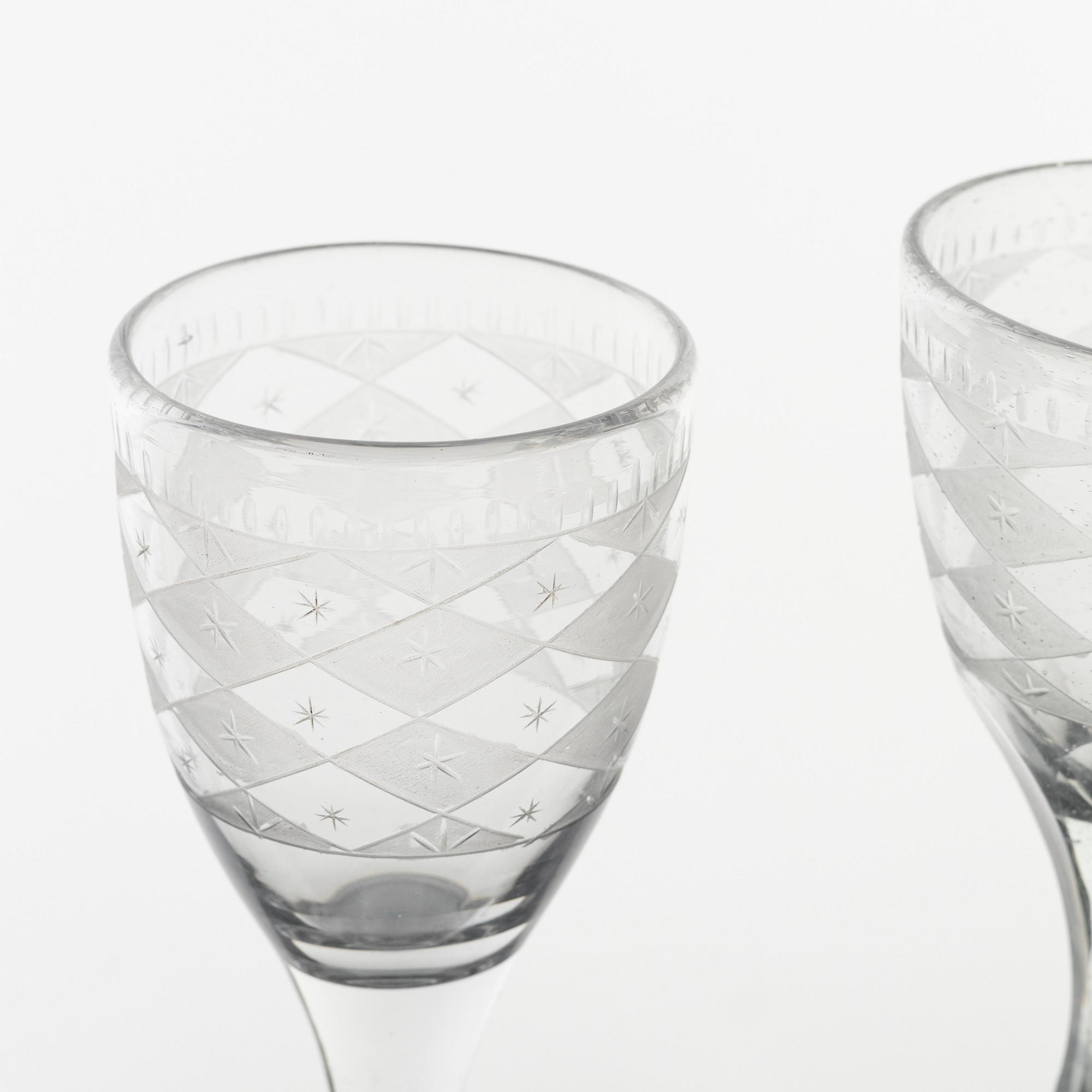 Starkvinsglas, 20 stycken, sengustavianska, olika manufakturer.