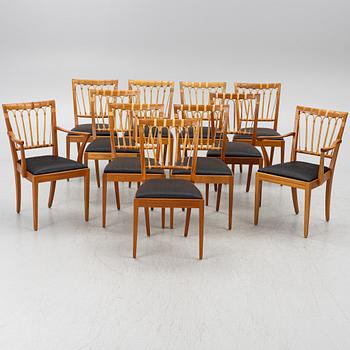 Josef Frank, a set of 8+2 dining chairs, model 1165, Svenskt Tenn, ca 1987.