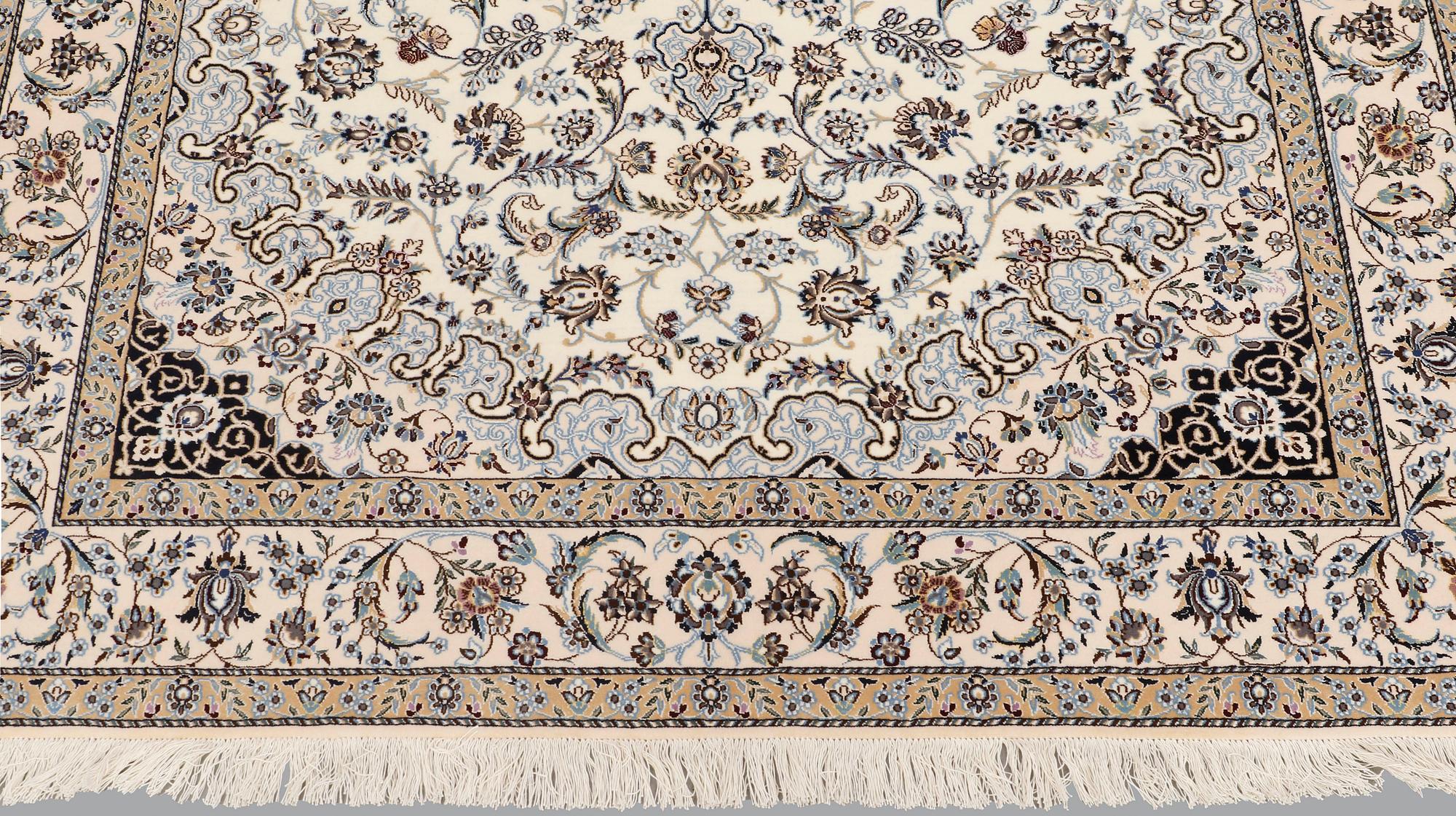 A part silk Nain carpet, so called 6 LAA, signed Akhavan, c 240 x 154 cm.