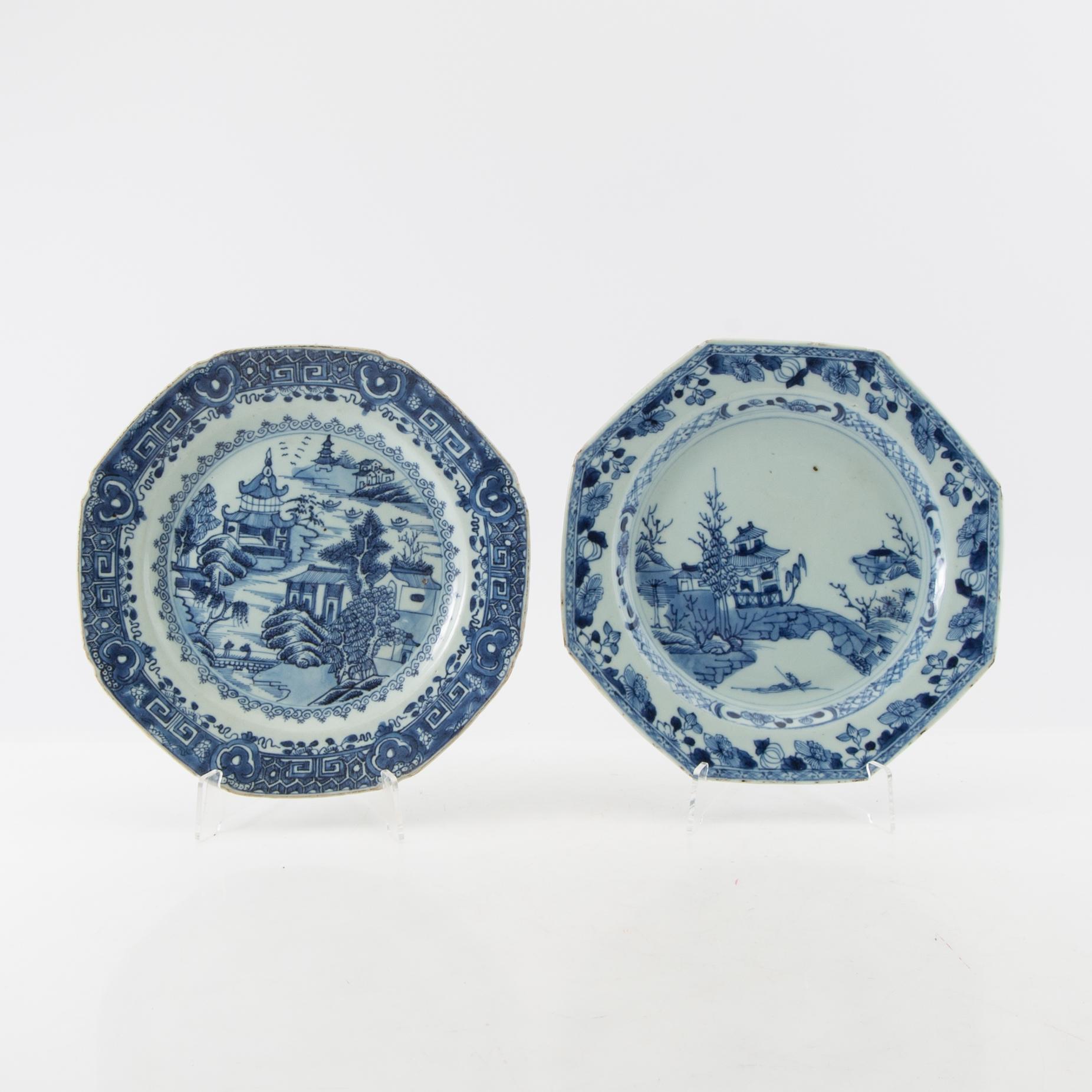 A group of 10 odd blue and white dinner plates, Qing dynasty, 18th/19th century.