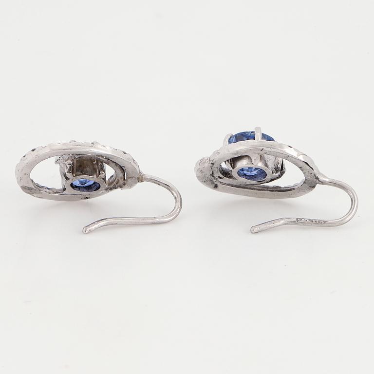 Sapphire and brilliant-cut diamond earrings.