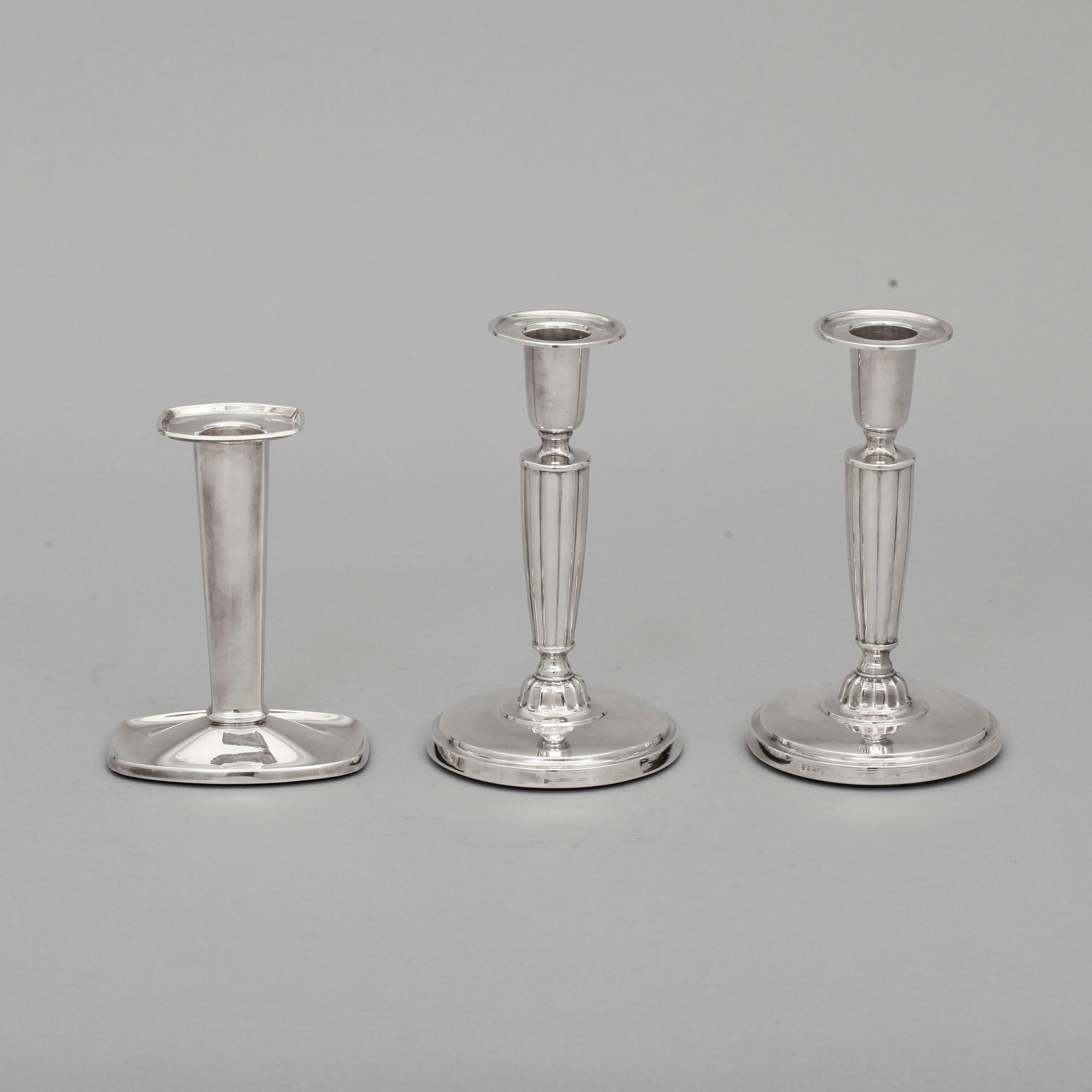 LJUSSTAKAR, 3 st, silver, 1900-tal.