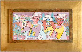 ALY BEN SALEM, blandteknik på glas, signerad.