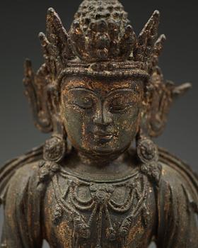 A large bronze figure of bodhisattva, Ming dynasty, 15th Century.