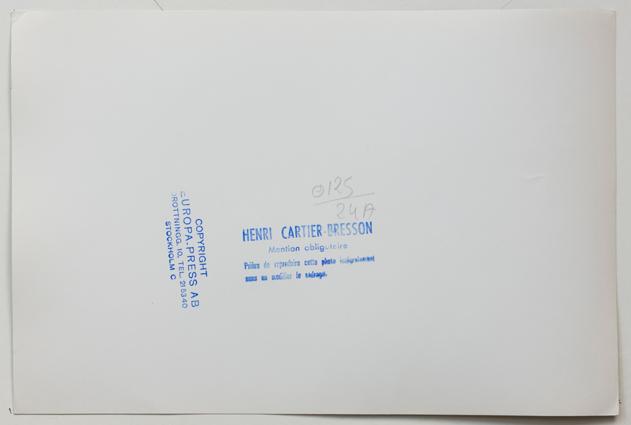 HENRI CARTIER-BRESSON, gelatin silver print stamped by the photographer and with Europapress AB copyright stamp verso.