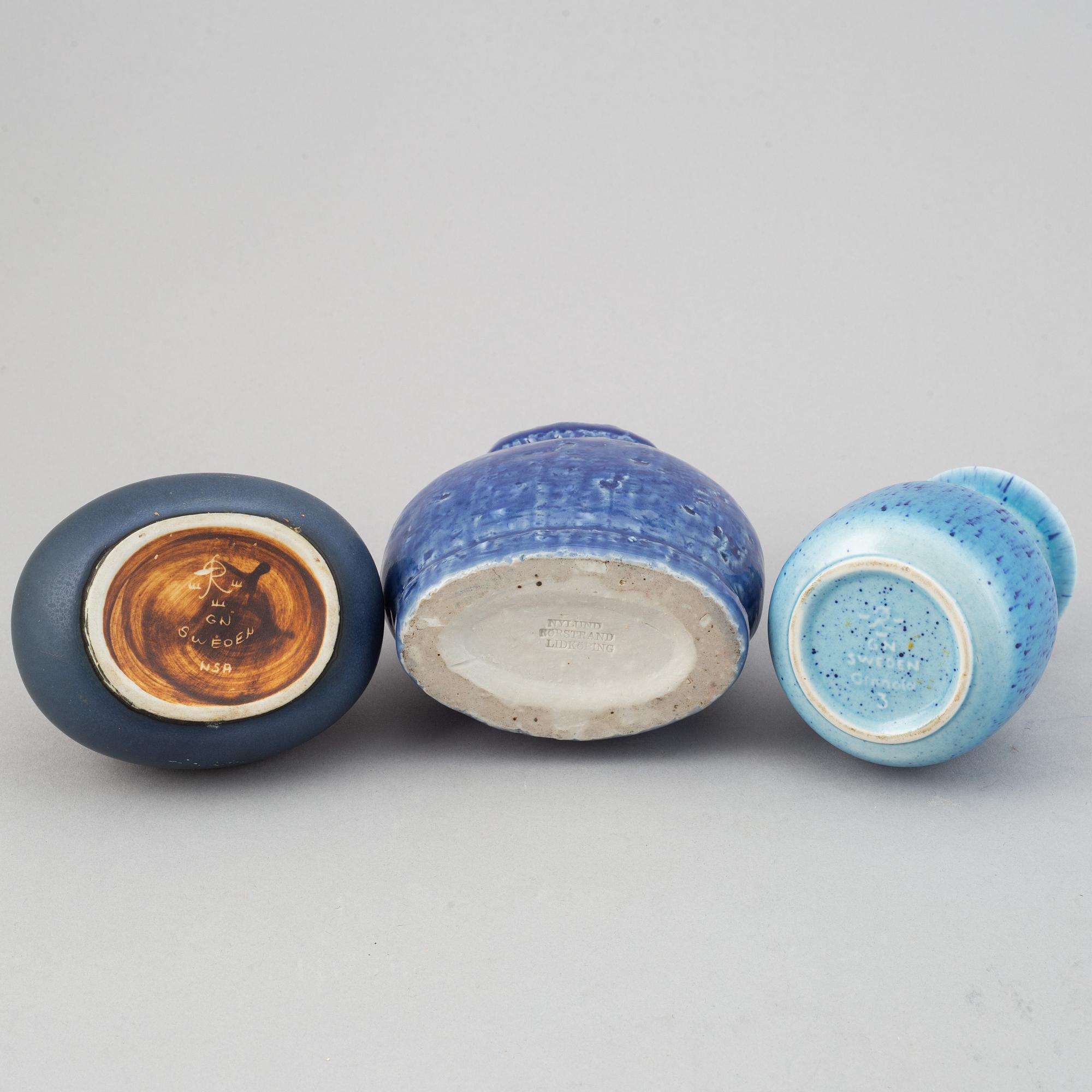 Gunnar Nylund, vaser, 5 st och skål, stengods, Rörstrand.