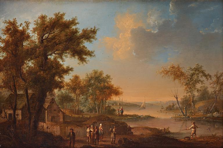 Johan Philip Korn, Landscape with figures and a  town in the background.