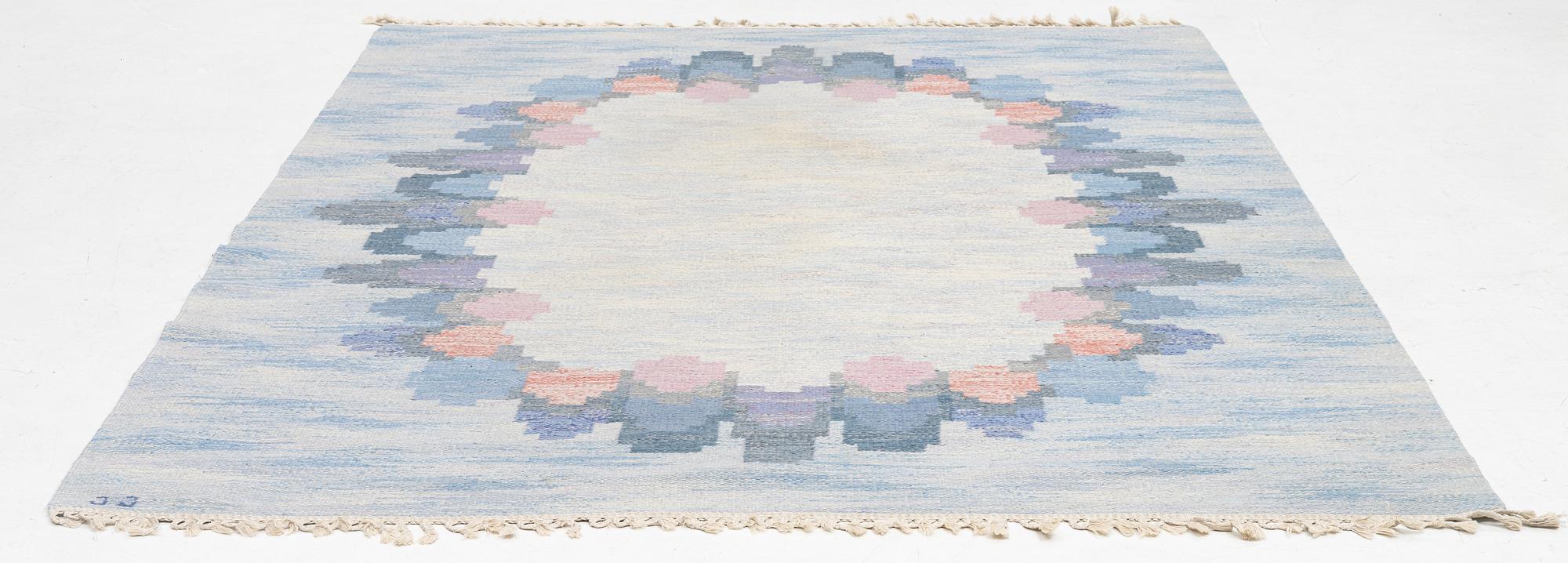 Judith Johansson, a carpet, 'Blomsterkrans', flat weave, c 273 x 208 cm, signed JJ.