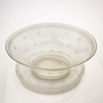 Edward Hald, Bowl with saucer, glass, Orrefors, 1920s.