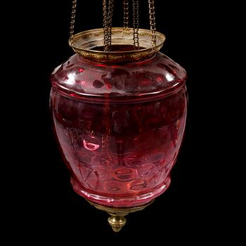 MÅNSKENSAMPEL, 1800 tal, höjd inklusive kedjor ca 65 cm.