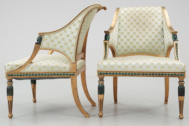 A pair of late Gustavian circa 1800 armchairs.