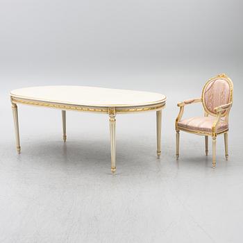 Matbord samt karmstol, Louis XVI-stil. Italien, 1900-talets andra hälft.