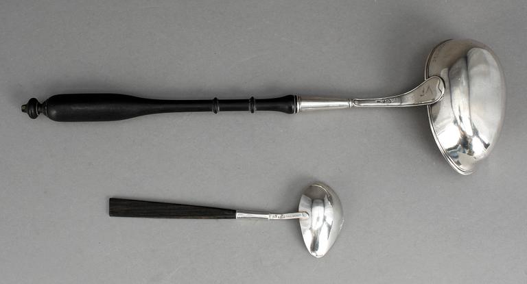 SOPPSLEV samt SÅSSLEV. Silver, Gränna 1802 resp Göteborg 1967.