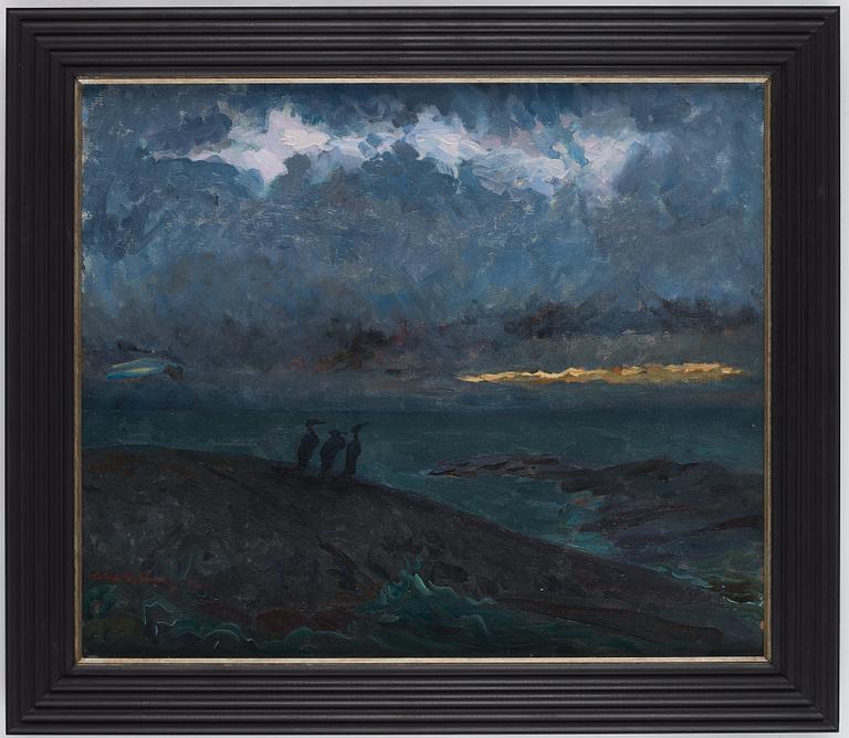 Axel Sjöberg, "Kväll vid Långviksskär med skarfvar" (Evening at Långviksskär with Cormorants, scene from the Stockholm archipelago).